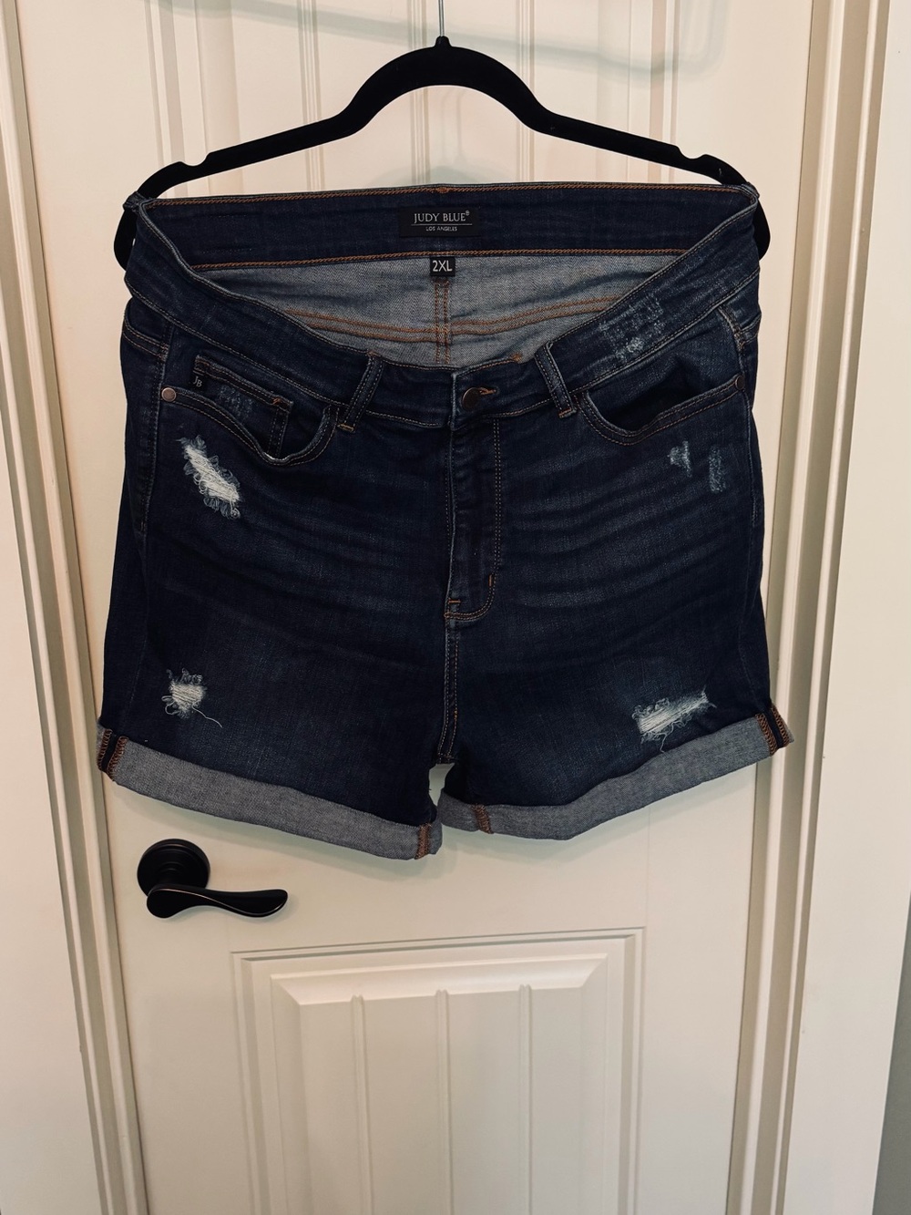 Judy Blue Dark Indigo Distressed Roll-Hem Jean Shorts